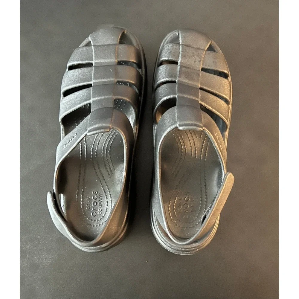 Crocs Skyline Fisherman Sandals Black Platform Lug Sole Womens 10 Mens 8 208182